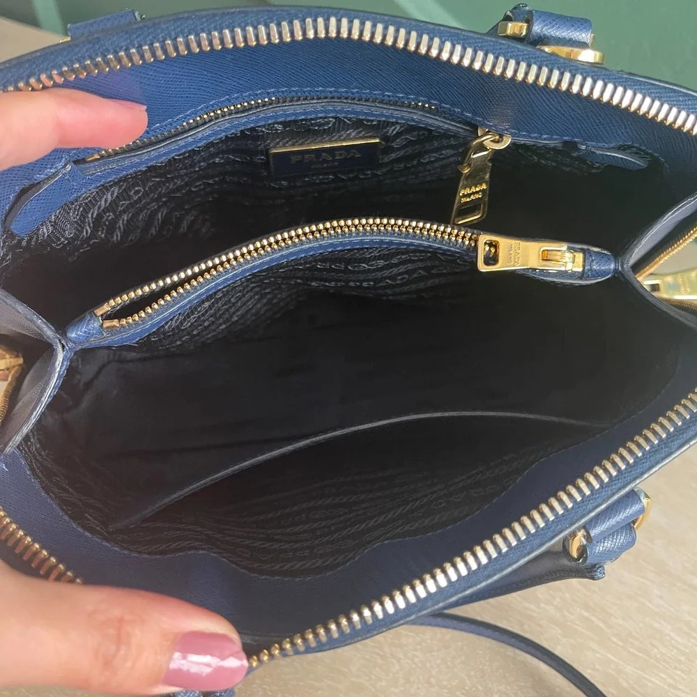 Prada Saffiano Dome Blue Mini Crossbody Bag Gold HW - Picture 8 of 14